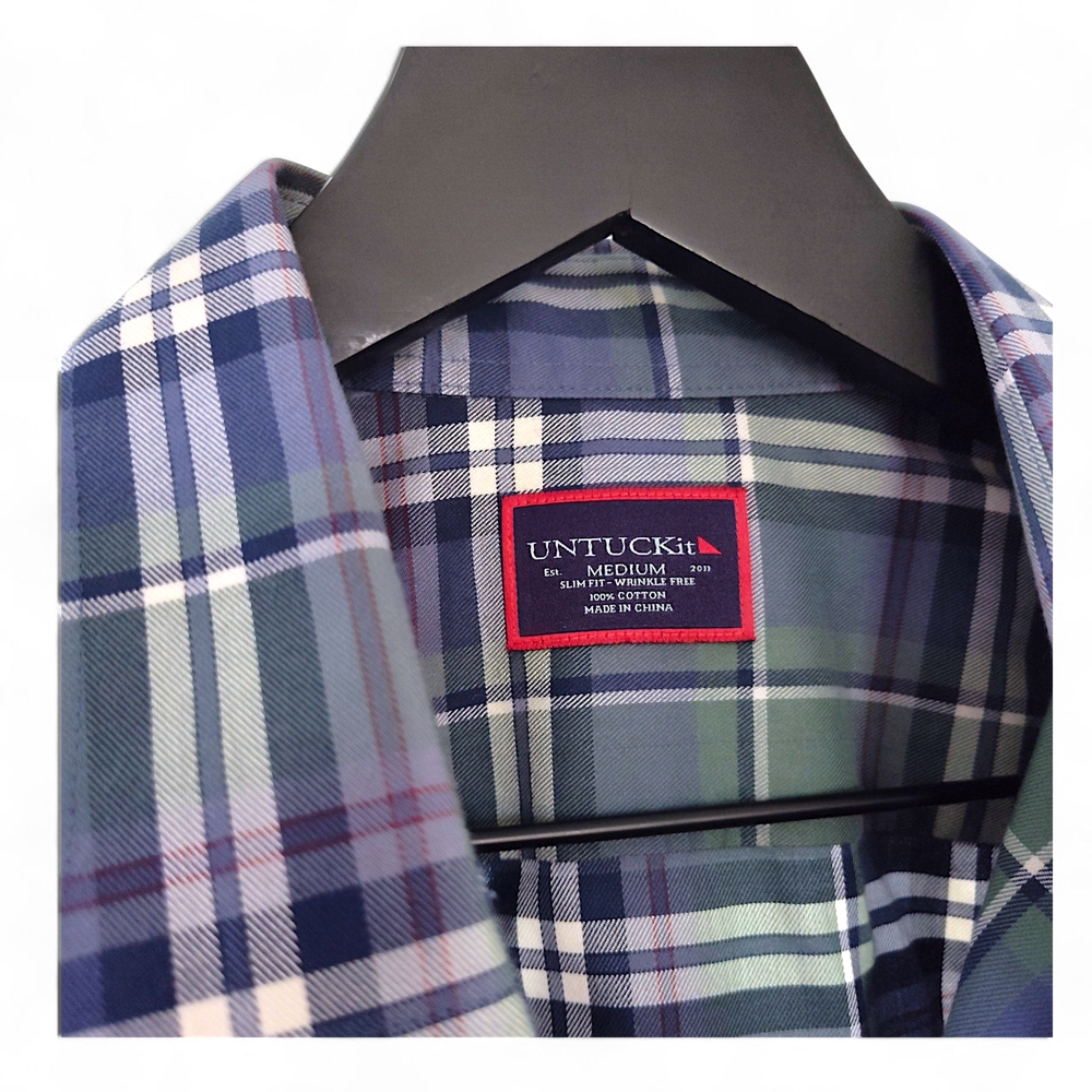 UNTUCKit Cotton Button Up Shirt Mens Medium Plaid Long Sleeve 100% Cotton - Picture 2 of 8
